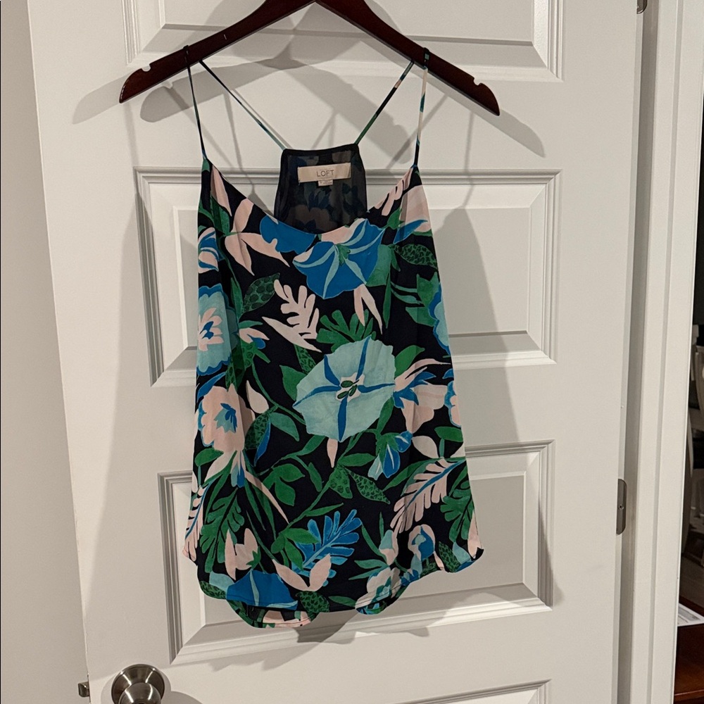 LOFT Navy Blue Pink Floral Camisole Blouse Medium